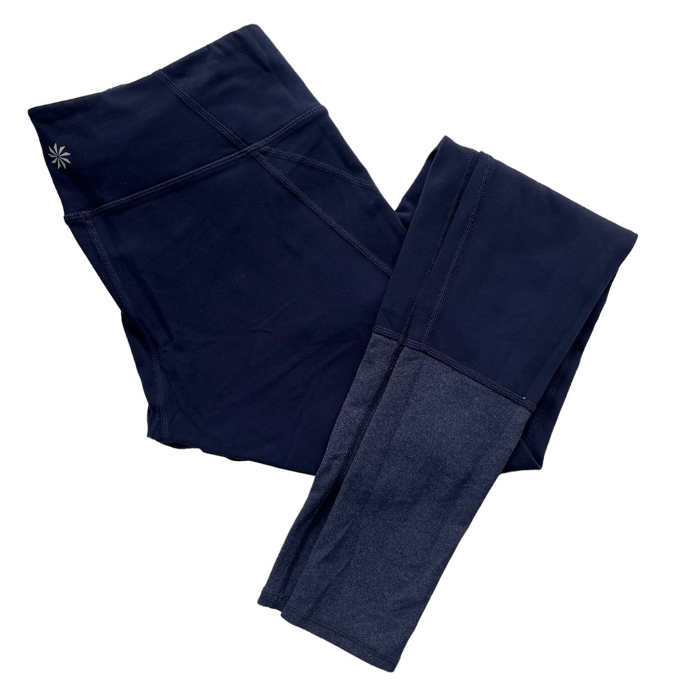 Athleta Womens Sz Small Navy Blue Plie Barre Two Toned Blue Full Length Leggings